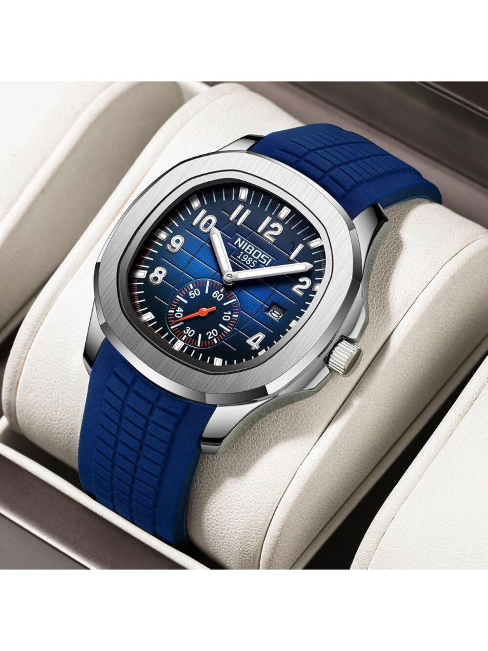 Men's Blue Analog Quartz Silicone Strap Waterproof Unique Dainty Wrist Watch - Picture 4 of 6